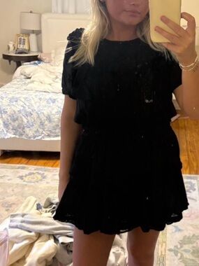 LoveShackFancy Black Ruffle Mini Dress